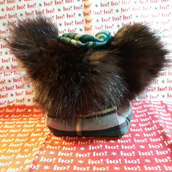Tartan Teddy Bear Christmas Ornament - Genuine Fur - Muskrat - Picture 4 of 5